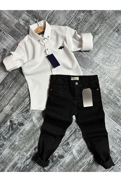 Minigimin Cicileri Set băieți - cu cămașă și pantaloni din denim, alb pentru copilul meu