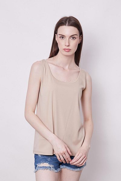 Jument Σκούρο μπεζ Lycra Span ύφασμα - Μπροστινός και πίσω γιακάς, μπλούζα Basen Size με χοντρές τιράντες