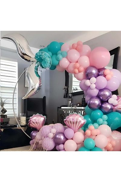 Organizasyon Pazarı Set of 60 Pink-Lilac-Turquoise-Chrome Purple Balloon Chains