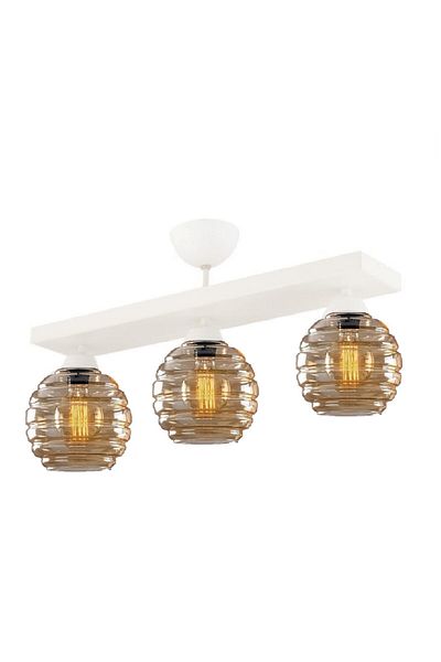 Lambadar Modern Honey Glass Triple Rectangular Plafonier - Chandelier Living Room Kitchen Bedroom Hall