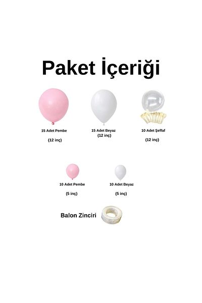 Organizasyon Pazarı Set of 60 White-Pink-Transparent Balloon Chains
