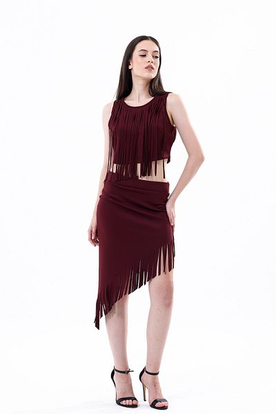 Sense Fusta rochie de seară cu franjuri, roșu Claret Az - Etk35737