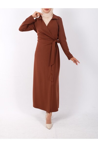 Modamorfo Φόρεμα διπλής στρώσης και γραβάτα στο πλάι - Καφέ