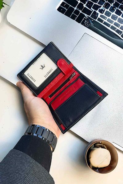 Luxetti Πορτοφόλι από γνήσιο δέρμα Classic Navy Blue/Red (11,5cm X 9CM)