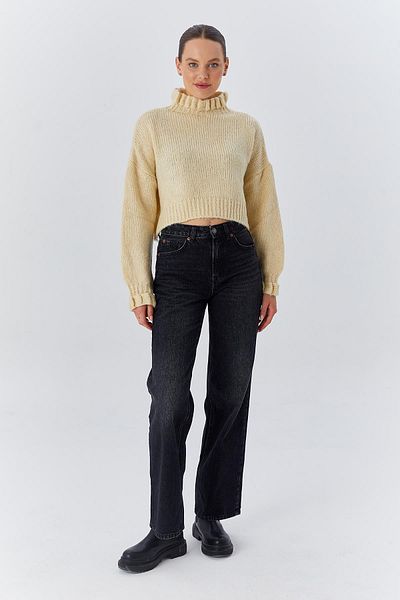 Mixray Πλεκτό πουλόβερ Beige Crop - Μοντέλο 6883, Λεπτομέρεια βολάν