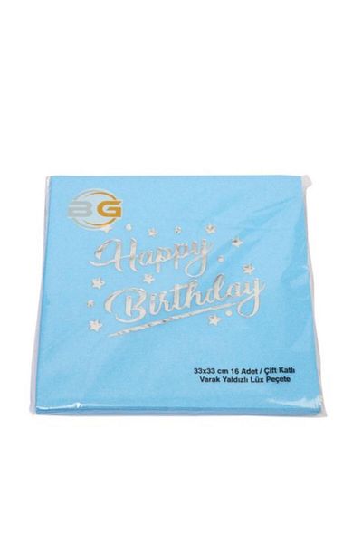 Orca Happy Birthday Silver Blue Napkin - 16 Pieces