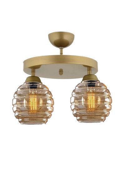 Lambadar Modern Honey Glass Model Double Round Plafonier Chandelier Living Room Kitchen Bedroom Hall