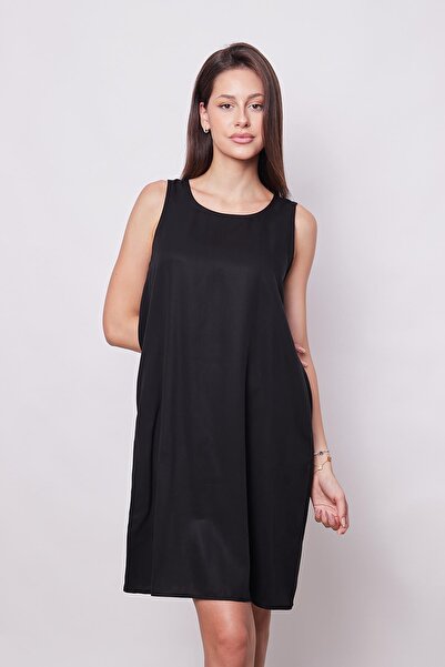 Jument Women's Black Gilet Dress - 100% Viosel, Pocket, Above Knee