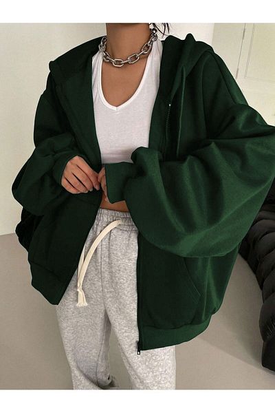 Know Women's Nefti Green Hood Detail Zippered Cardigan