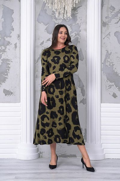 Neşeli Butik Γυναικείο φόρεμα με πράσινο στάμπα σε μεγάλο μέγεθος - NBA031