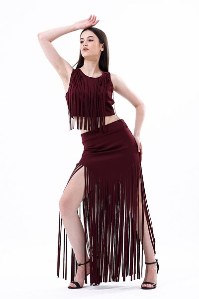 Sense Fusta rochie de seara Scuba cu ciucuri |   Etk33855 Roșu Claret