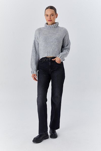 Mixray 6883 Model Gray Crop Knitwear Sweater - Ruffle Detail