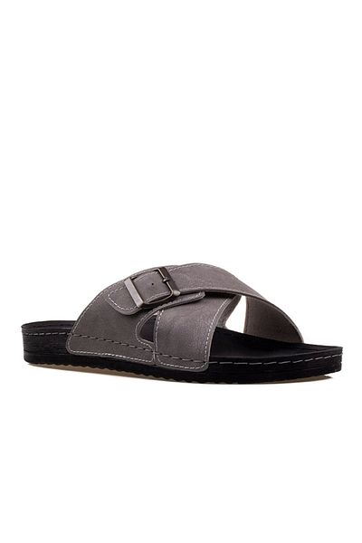 ARYAN Men's Cross Belted Slippers Gray