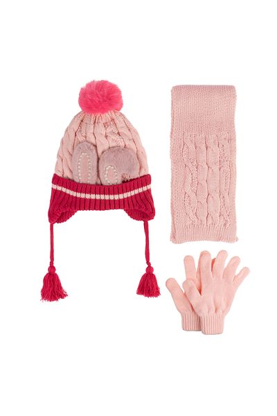 Kitti Girl's 3-Piece Set with Fleece Inside - Ketti Scarf Beanie Gloves (4-8 Years)