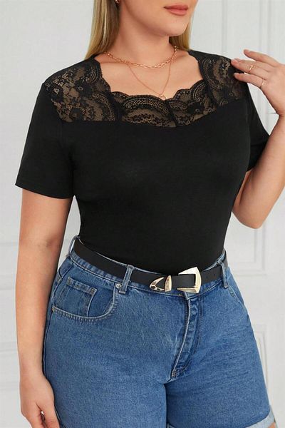 Zer Otantik Μπλούζα με τετράγωνο γιακά Ruched Plus Size Μαύρη