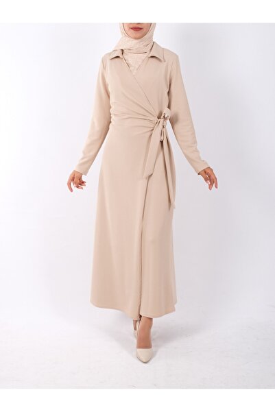 Modamorfo Φόρεμα διπλής στρώσης και γραβάτα στο πλάι σε μπεζ χρώμα