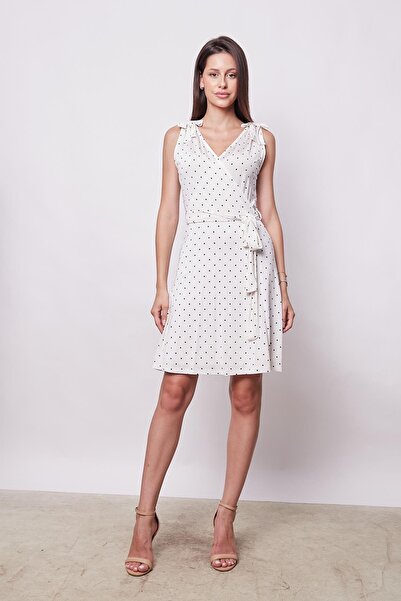 Jument Desenli Ön-Arka Kruvaze Eteği Kiloş Omuzları Fiyonklu Likralı Hafif Pa...