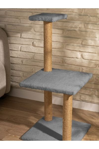 BEYLİNİ 3-Piece Cat Scratch Board Plush Fabric Disassembled 84 cm Height 3-Step Jumping Game (Gray)