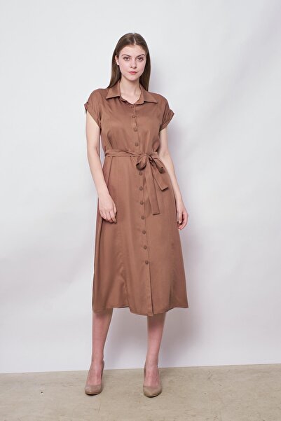 Jument Φόρεμα Iyocell Flowy Midi μήκους μέχρι το γόνατο - Κομψό ύφασμα, λαιμόκοψη, εκτός ώμου, διπλά μανίκια και κορδόνια