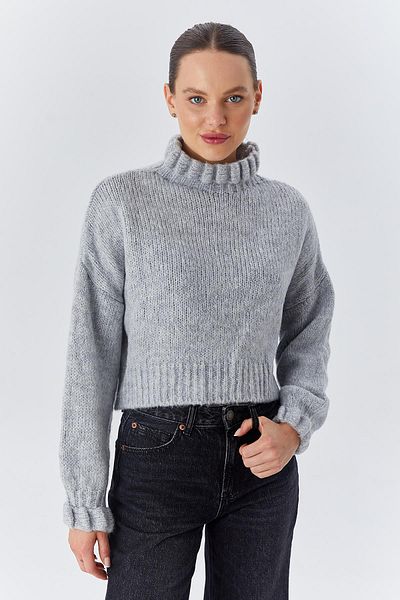 Mixray 6883 Model Gray Crop Knitwear Sweater - Ruffle Detail