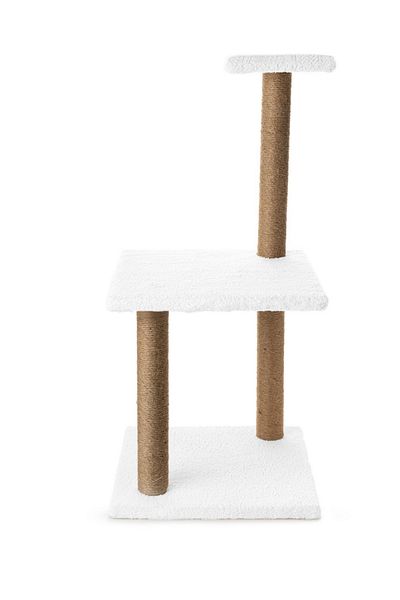 BEYLİNİ 3-Piece Cat Scratch Board Plush Fabric Disassembled 84 cm Height 3-Step Jumping Game (White)