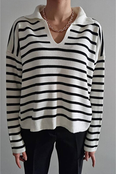 EQURİ Γυναικείο πλεκτό πουλόβερ με ριγέ γιακά πόλο EQURI