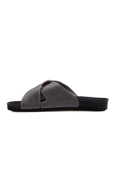 ARYAN Men's Cross Belted Slippers Gray