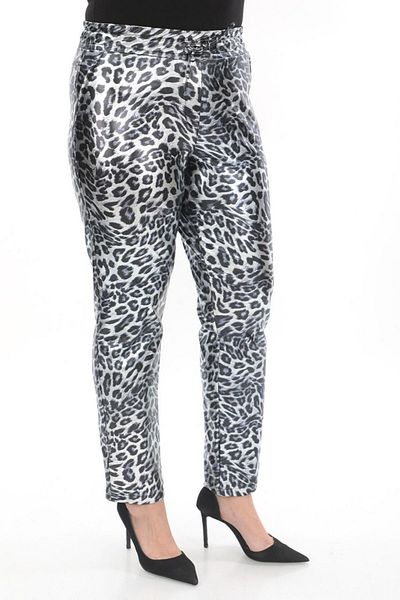 ŞIK STİL Stylish Leopard Print High Waist Large Size Leather Trousers