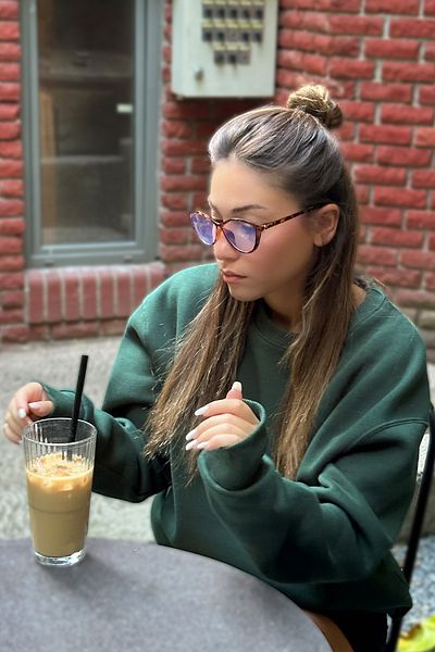 COMBİNE MİCHAİL Γυναικείο φούτερ Oversize Thick Raised Soft Crew Neck Φούτερ Σκούρο Πράσινο
