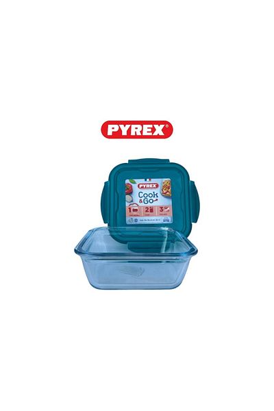 Pyrex Cook&Go 0.8L Square Storage Dish with Airtight Lid - Versatile Freezer-to-Oven Solution- GREEN