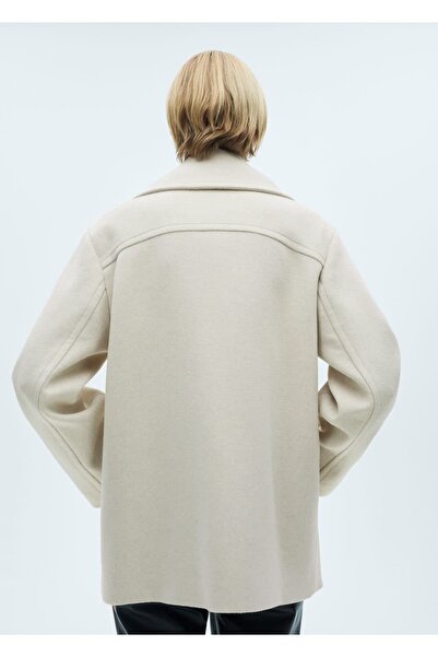 MANGO Woman Dvouřadý vlněný kabát s knoflíky