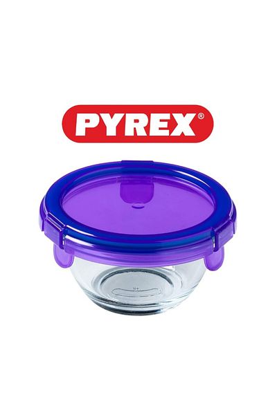 Pyrex حاوية تخزين طعام للأطفال مقاس 11×6 سم، أرجوانية - حاوية زجاجية محكمة الغلق ومتعددة الأغراض لتخزين وجبات الأطفال