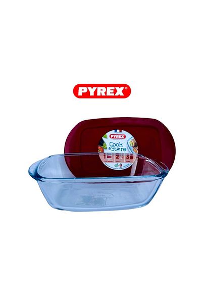 Pyrex شواية مستطيلة مع غطاء من Cook & Store - سعة 400 مل للطهي والتخزين المتنوع