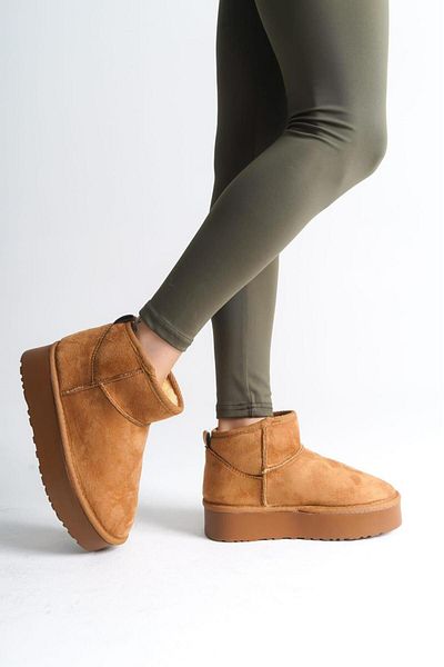 NILOO Γυναικεία μποτάκια Nilo Design Tan Suede Flat Fur Ankle Boots