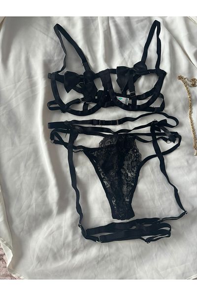 İNKO İÇ GİYİM 3-Piece Set with Garter Ribbon Detail Fancy Bra Set