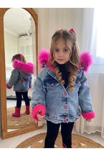 BERFONZO KIDS Girl's Hooded Welsoft Denim Coat Jacket