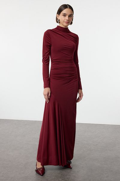 Trendyol Collection Rochie tricotată maxi elastică cu mânecă lungă, cu guler ridicat, cu mâneci lungi TWOAW25EL00099