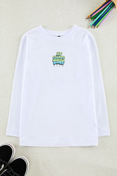 TRENDYOLKIDS Λευκό ανδρικό πλεκτό μπλουζάκι με στάμπα στην πλάτη TKDAW25TS00026