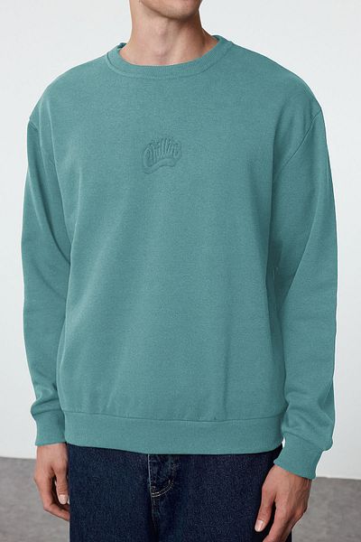 Trendyol Collection Φούτερ με ανάγλυφο στάμπα Fleece Oversize - Mint TMNAW25SW00053