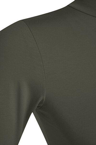 Trendyol Collection Body bawełniane w kolorze khaki z golfem - długi rękaw i zapięcie na napy THMAW23BD00033