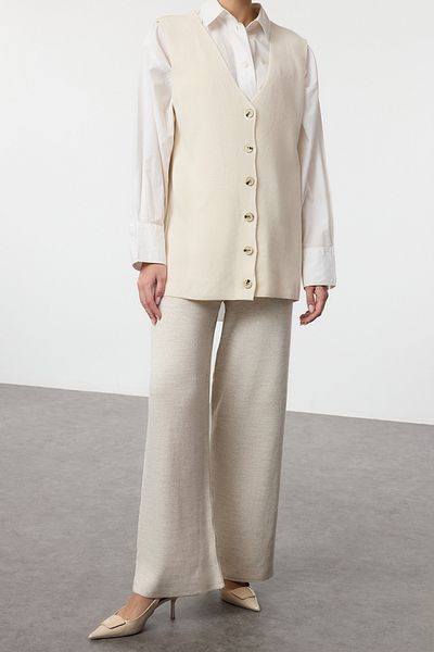 Edit by Trendyol Melange Knitwear Vest and Trousers Set - Stone Tedaw25Us00028