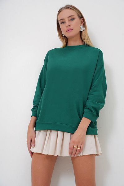 Trend Alaçatı Stili Emerald Green Oversize Women's Sweatshirt - Crew Neck Alc-X12917