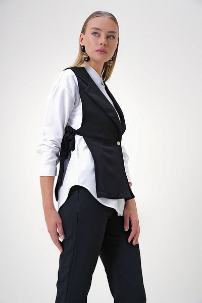 Trend Alaçatı Stili Women's Black Side Lace-Up Vest and Shirt Set Alc-X12903