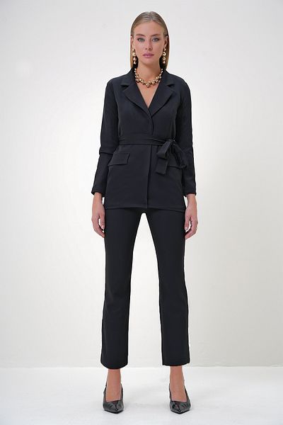 Trend Alaçatı Stili Women's Black Lined Blazer Jacket and Trousers Top and Bottom Set Alc-X12900