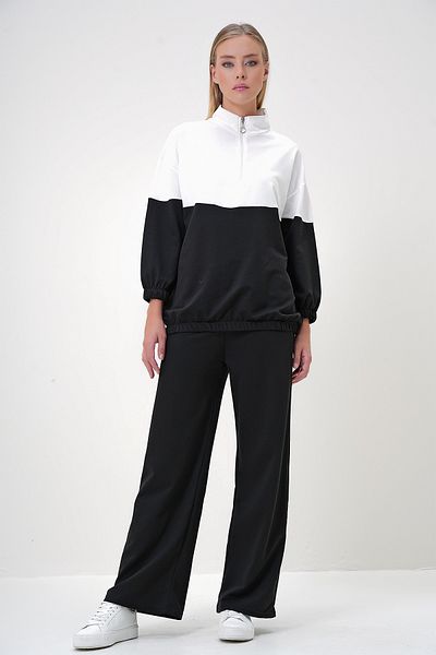 Trend Alaçatı Stili Black Color Blocked Zippered Women's Set - Alc-X12887