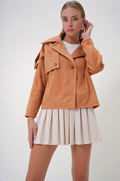 Trend Alaçatı Stili Women's Cinnamon Double Breasted Collar Button Detailed Unlined Jacket Alc-X12686