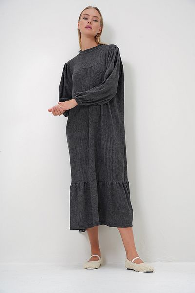 Trend Alaçatı Stili Ανθρακί Χρώμα - Flounce Maxi Length Γυναικείο Φόρεμα ALC-X12911