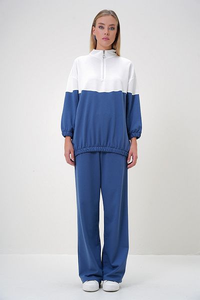 Trend Alaçatı Stili Women's Indigo Stand Collar Zipper Color Block Two Thread Under-Upper Suit Alc-X12887