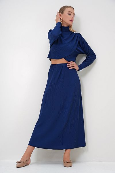 Trend Alaçatı Stili Women's Navy Blue Top and Bottom Set Alc-X12814