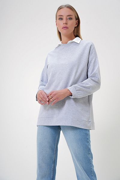 Trend Alaçatı Stili Dámská oversize dlouhá mikina Grimelange – Crew Neck Alc-X12917